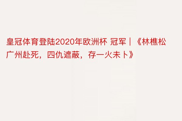 皇冠体育登陆2020年欧洲杯 冠军 | 《林樵松广州赴死，四仇遮蔽，存一火未卜》