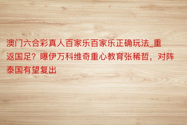 澳门六合彩真人百家乐百家乐正确玩法_重返国足？曝伊万科维奇重心教育张稀哲，对阵泰国有望复出