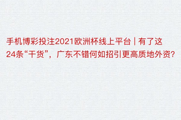 手机博彩投注2021欧洲杯线上平台 | 有了这24条“干货”，广东不错何如招引更高质地外资？