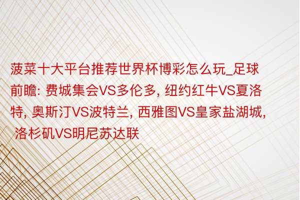 菠菜十大平台推荐世界杯博彩怎么玩_足球前瞻: 费城集会VS多伦多, 纽约红牛VS夏洛特, 奥斯汀VS波特兰, 西雅图VS皇家盐湖城, 洛杉矶VS明尼苏达联