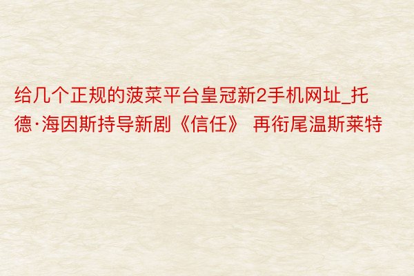 给几个正规的菠菜平台皇冠新2手机网址_托德·海因斯持导新剧《信任》 再衔尾温斯莱特