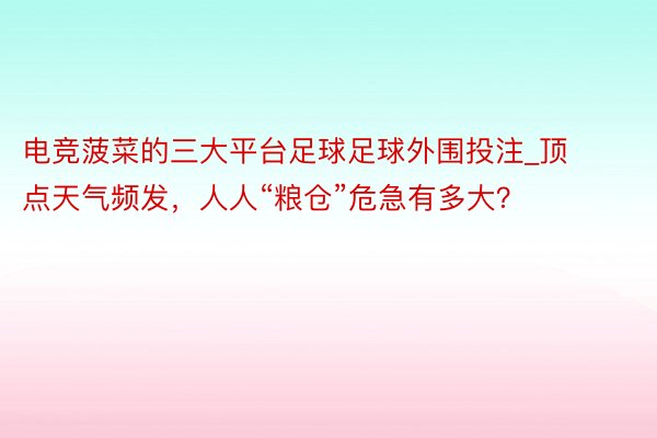 电竞菠菜的三大平台足球足球外围投注_顶点天气频发，人人“粮仓”危急有多大？